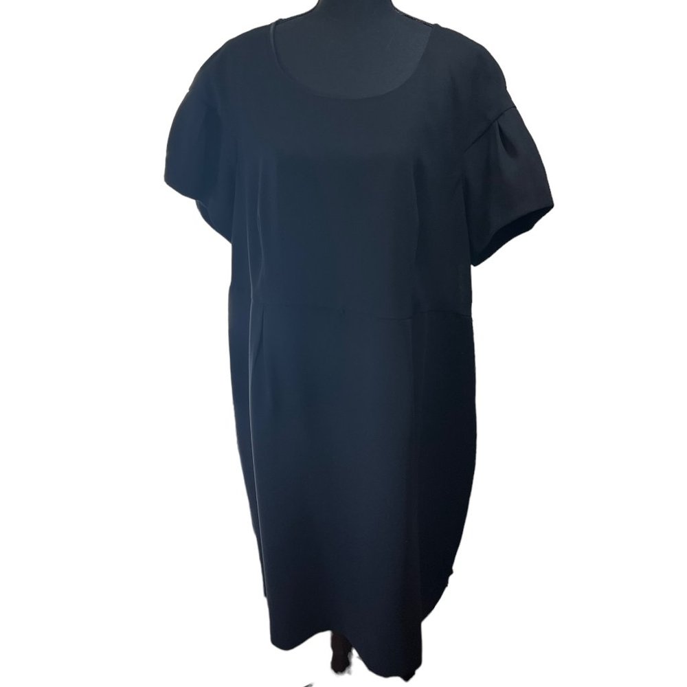 Calvin Klein Womens Shift Dress Pleated Short Sleeve Solid Black 20W